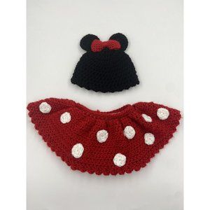 Baby Minnie Mouse 2 Piece Crochet Hat And Skirt Photo Shoot Halloween Costume